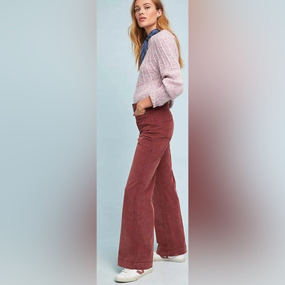 Anthropologie Marrakech Rust Corduroy Wide Leg Flare Pants High Waisted Boho 70s - Picture 3 of 8
